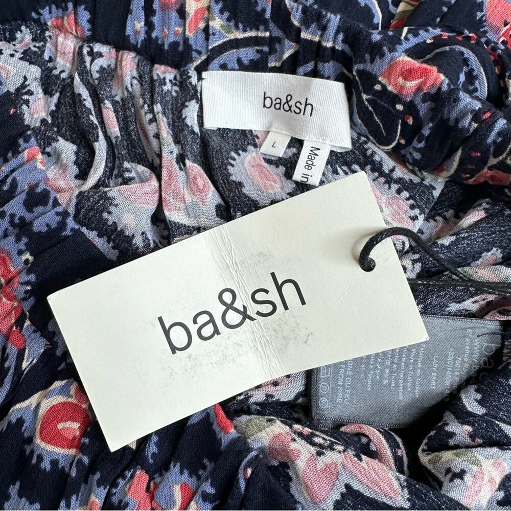 NWT BA&SH Bohemian Niels Gathered Paisley-Print Crepe Blue Midi Skirt Size L - Picture 8 of 13